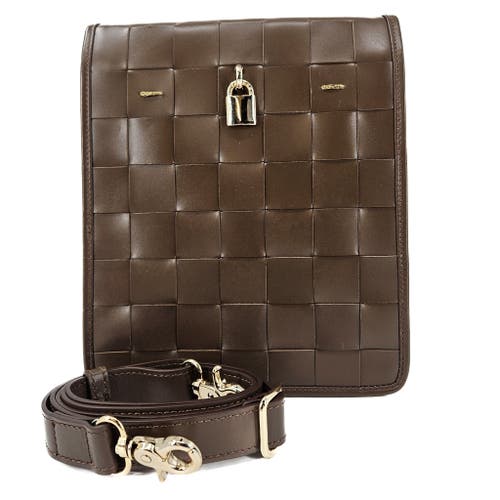 Madison Maison Woven Leather Lock Crossbody Bag In Brown