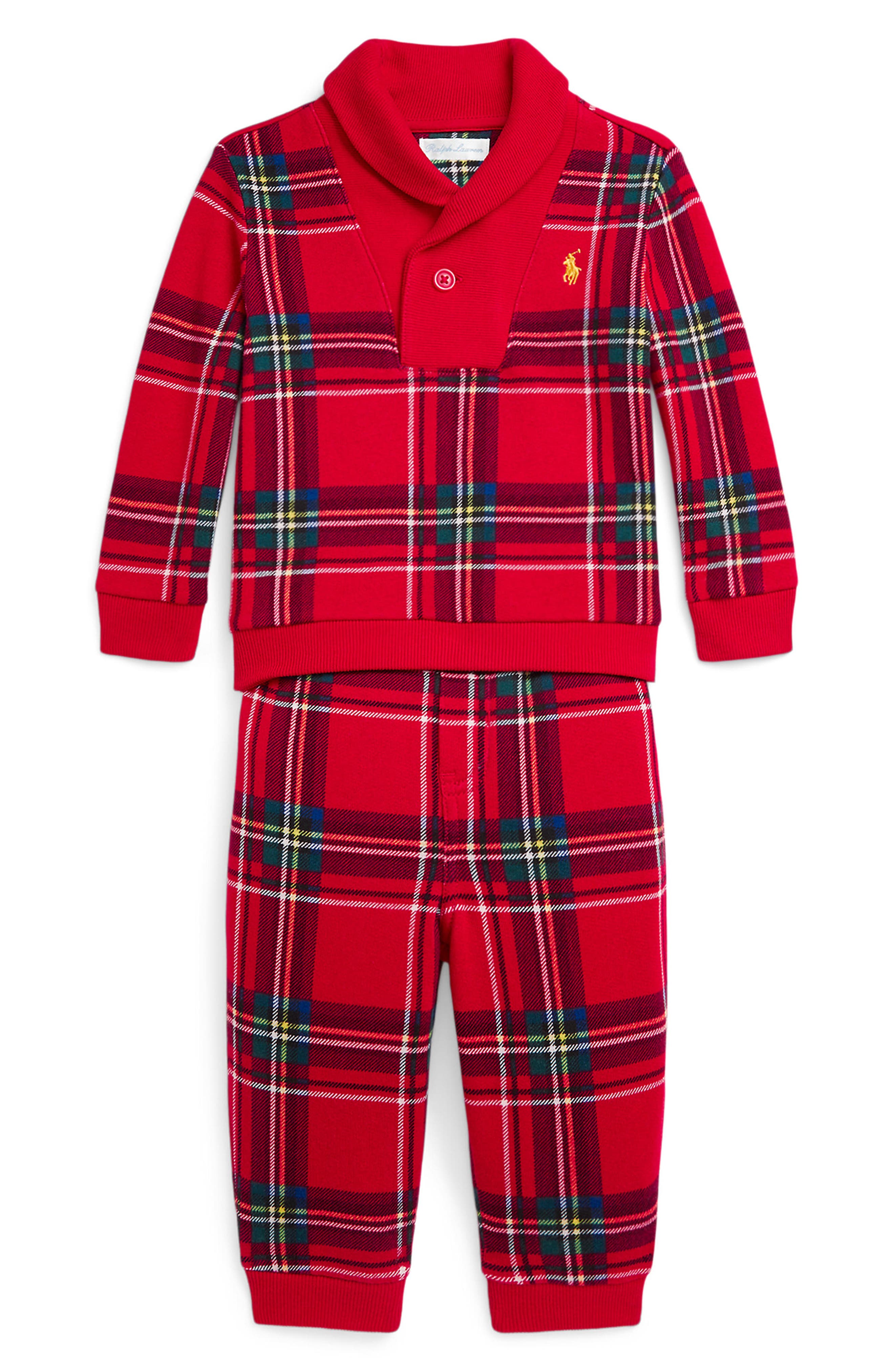 Ralph Lauren Plalid Fleece Polo & Joggers Set in Half Stewart Macro 