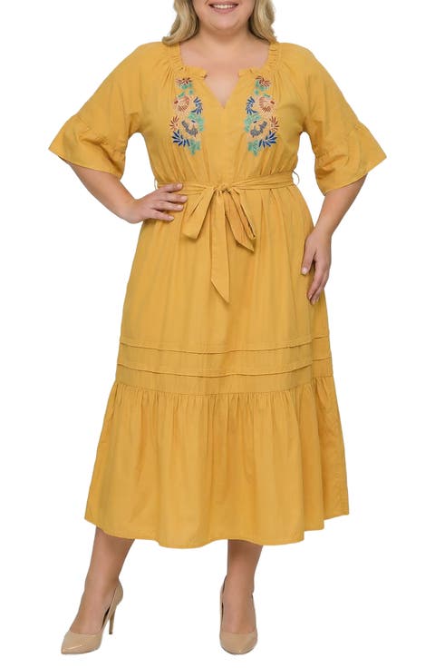 Boho Embroidered Midi Dress (Plus)