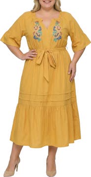Standards & Practices Boho Embroidered Midi Dress