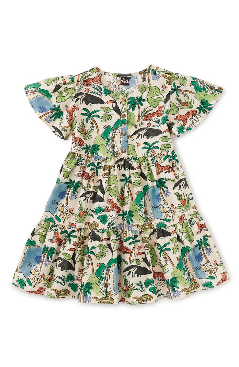 Tea Collection Tiered Woven Dress, Main, color, Rio Animal Scenic