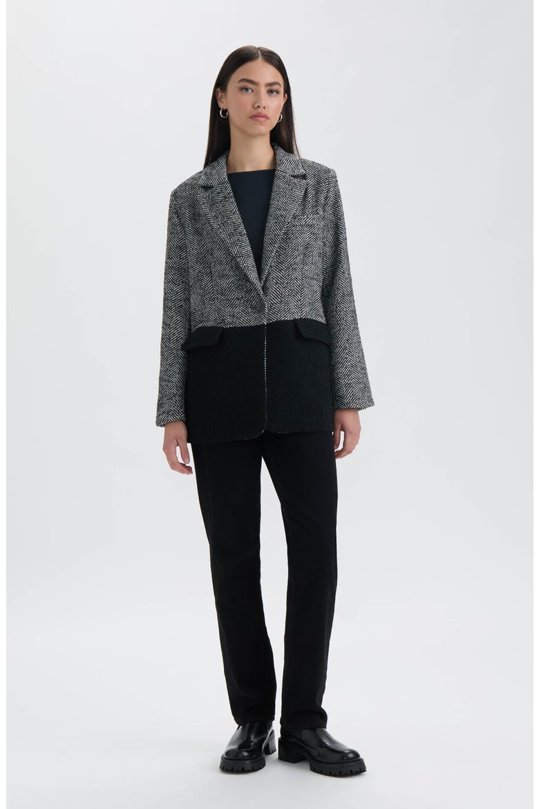 Tweed Colorblock Blazer, Alternate, color, BLACK HERRINGBONE