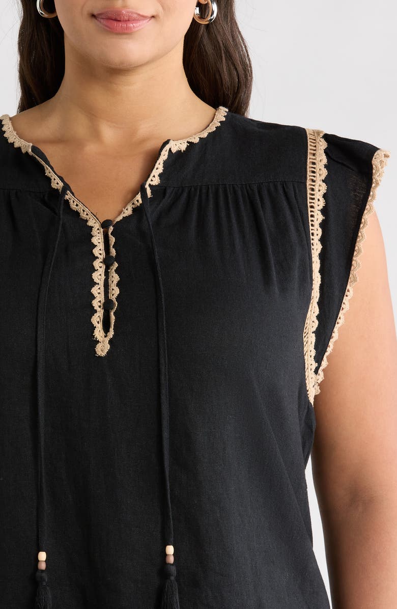 Treasure & Bond Crochet Trim Linen Blend Top, Alternate, color, Black