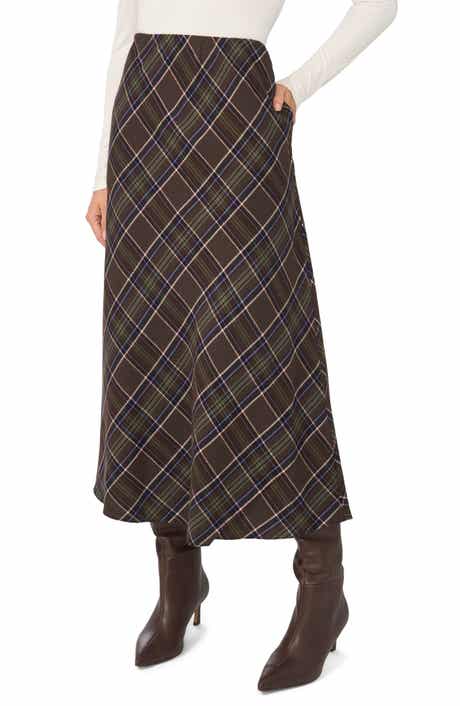 Brushed Plaid A-Line Skirt