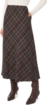 Halogen® Brushed Plaid A-Line Skirt