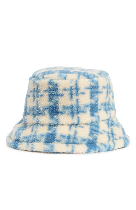 Houndstooth Faux Shearling Bucket Hat