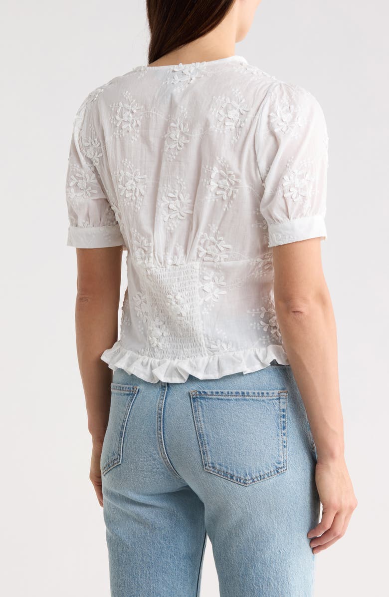 Forgotten Grace Eyelet Short Sleeve Button-Up Crop Top, Alternate, color, White