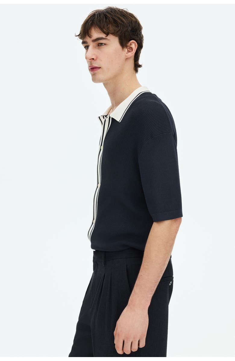 H&M Regular Fit Rib-knit Shirt, Alternate, color, Navy Blue/Color Block