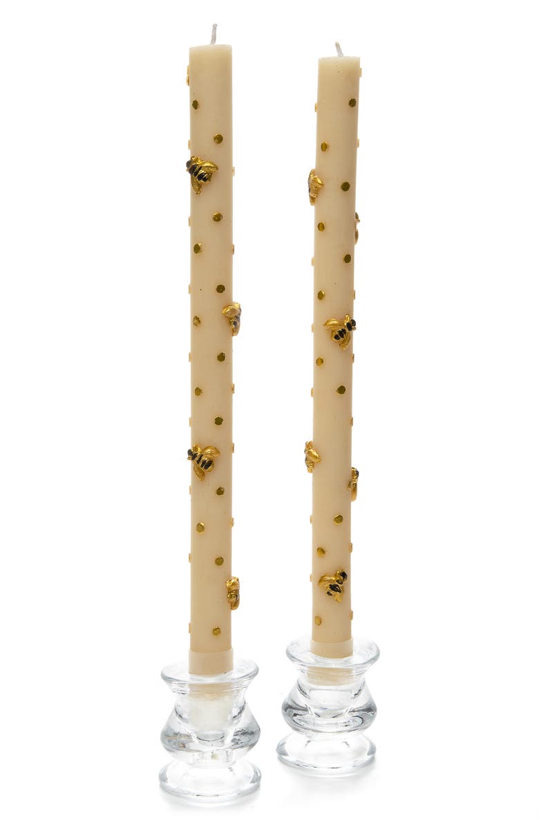 MACKENZIE CHILDS Set of 2 Gold Bee Taper Dinner Candles, Alternate, color, Gold