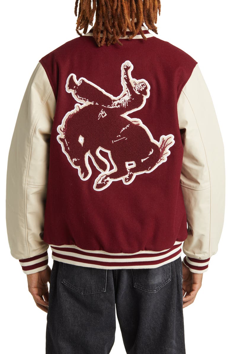 ONE OF THESE DAYS Horseshoe Cardinal Wool & Leather Varsity Bomber Jacket, Alternate, color,