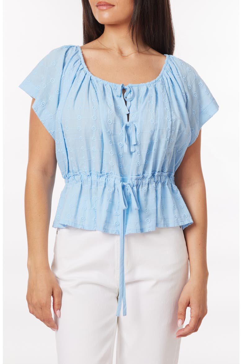 Broderie Tie Front Top, Main, color, BLUE LINEN