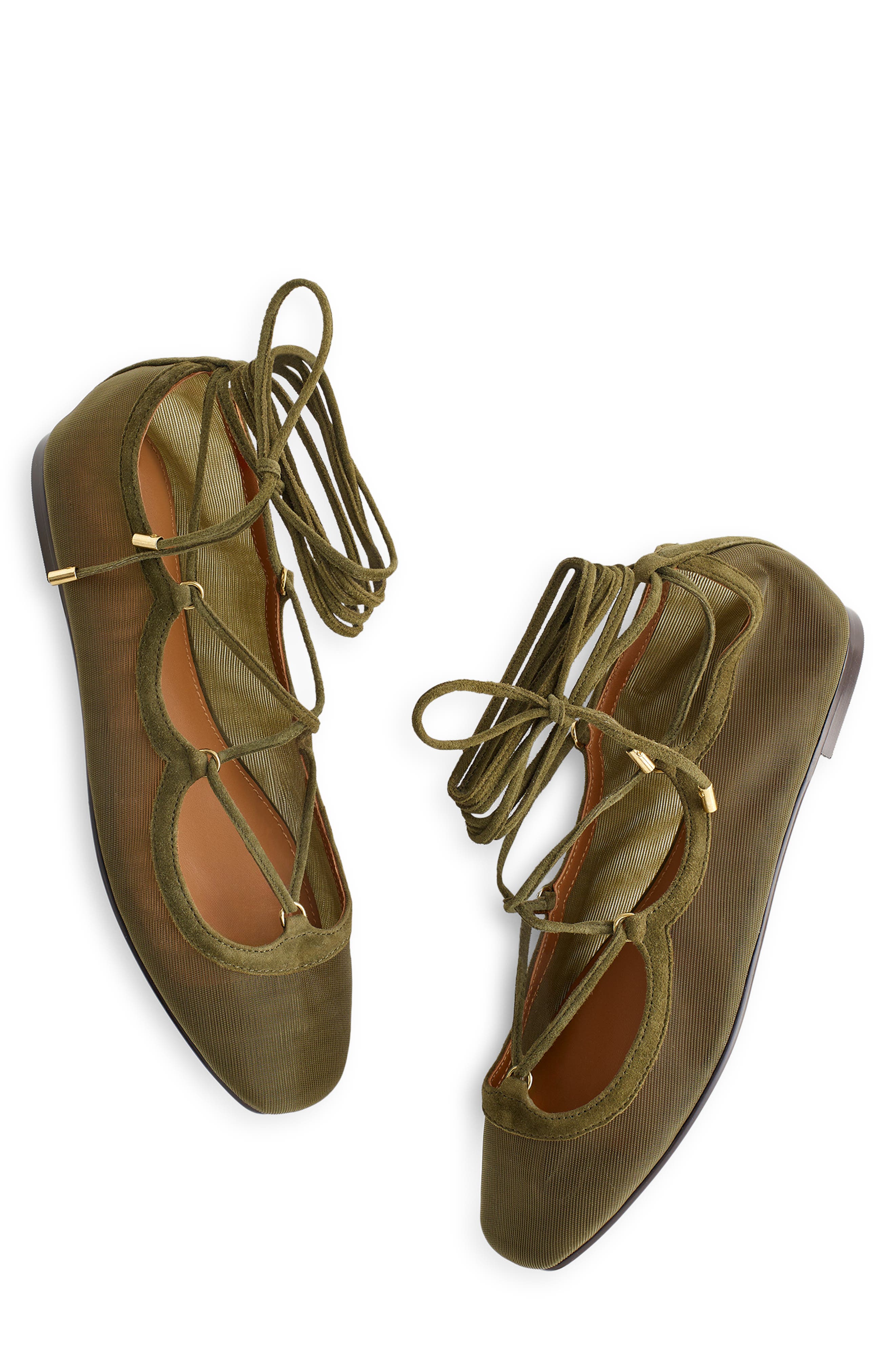 Madewell The Greta Lace-Up Ballet Flat, Alternate, color, Dark Olive