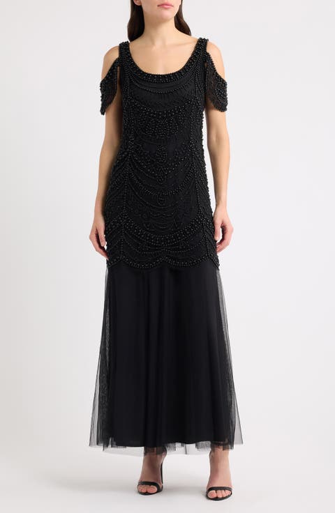 Beaded Cold Shoulder Gown