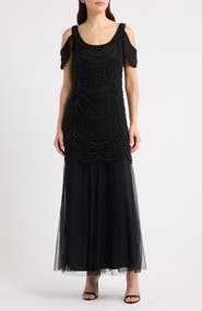 Pisarro Nights Beaded Cold Shoulder Gown