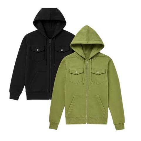 2 Pack Mens Heavyweight Zip Hoodie Jacket