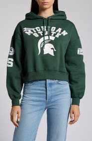 WEAR by Erin Andrews Women's WEAR by Erin Andrews Green Michigan State Spartans Mixed Media Cropped Pullover Hoodie