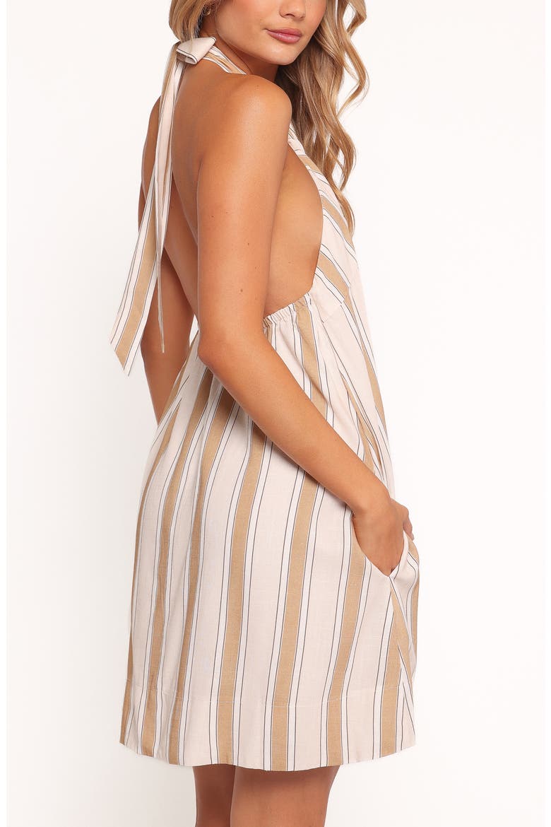 Callista Stripe Cotton Halter Minidress, Alternate, color, BEIGE STRIPE