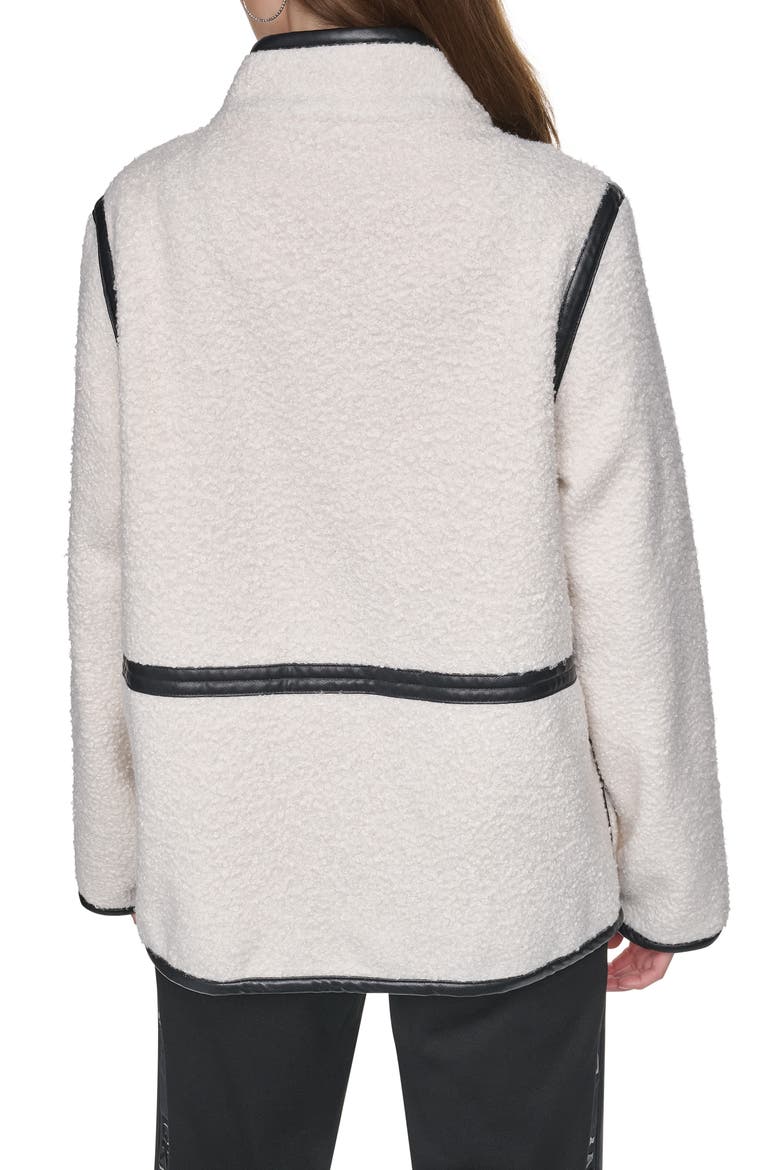 Faux Leather Trim High Pile Fleece Jacket, Alternate, color, IVORY/ BLACK