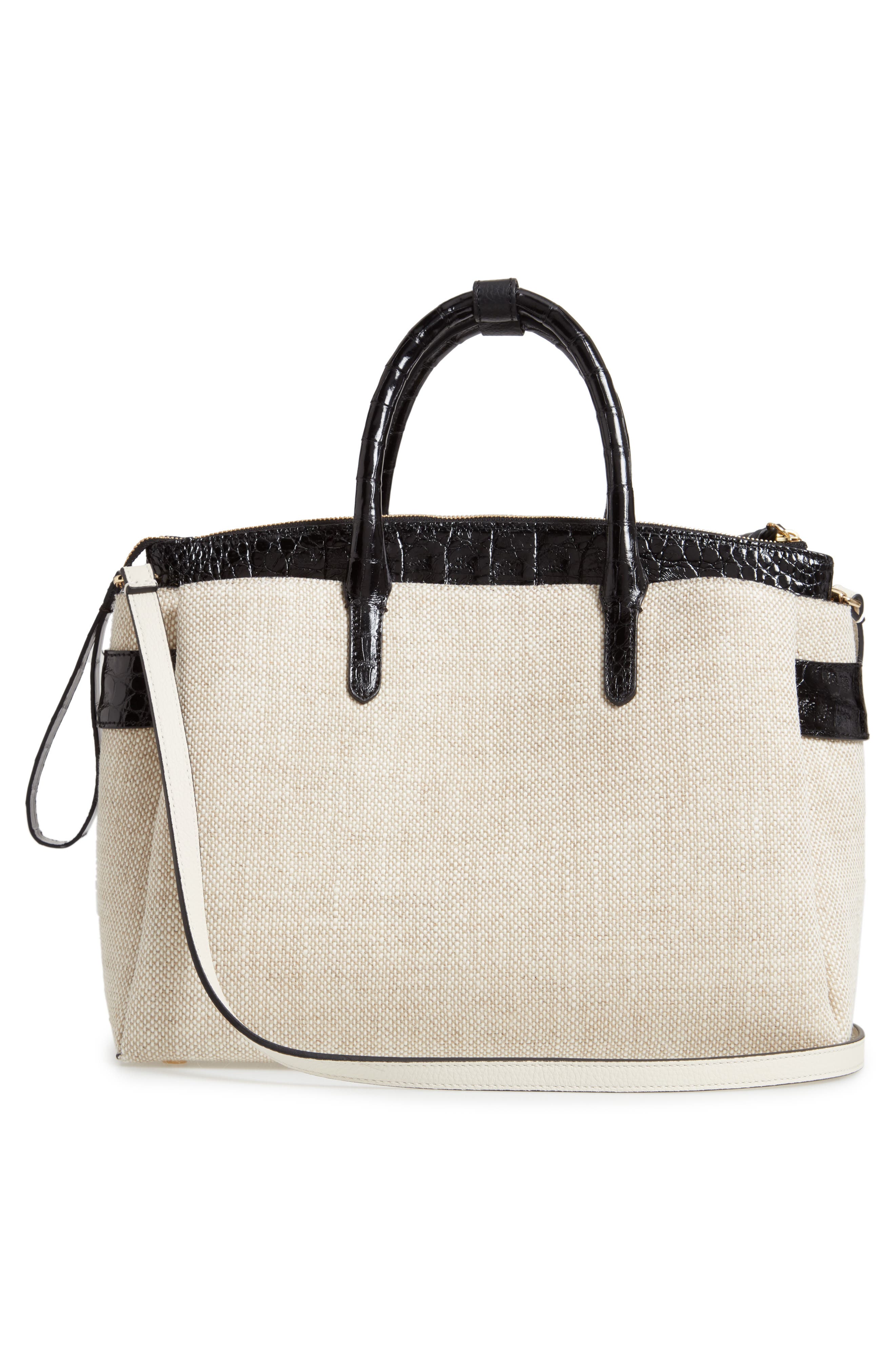 Nancy Gonzalez Large Cristie Linen & Genuine Crocodile Tote, Alternate, color, 
