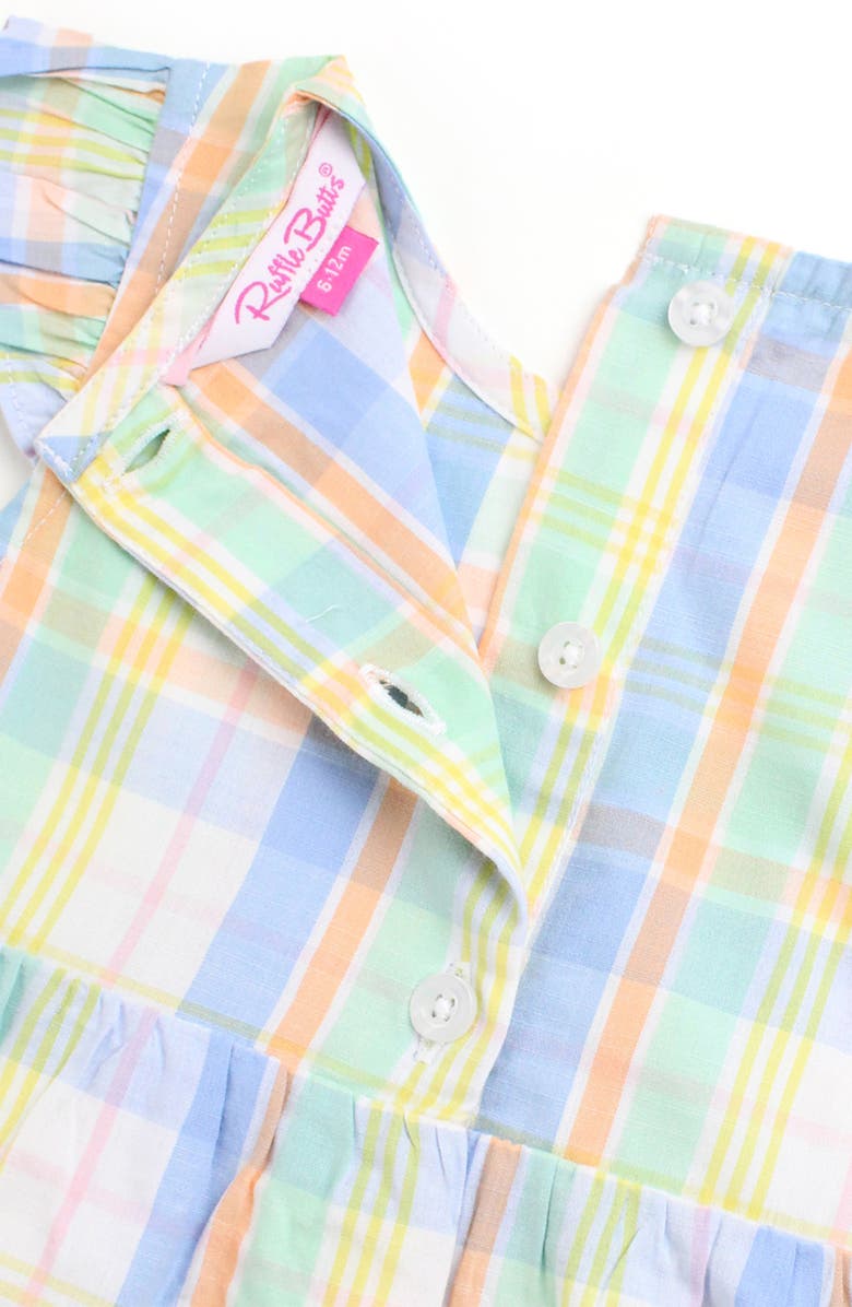 RuffleButts Kids' Rainbow Plaid Skirted Romper, Alternate, color,