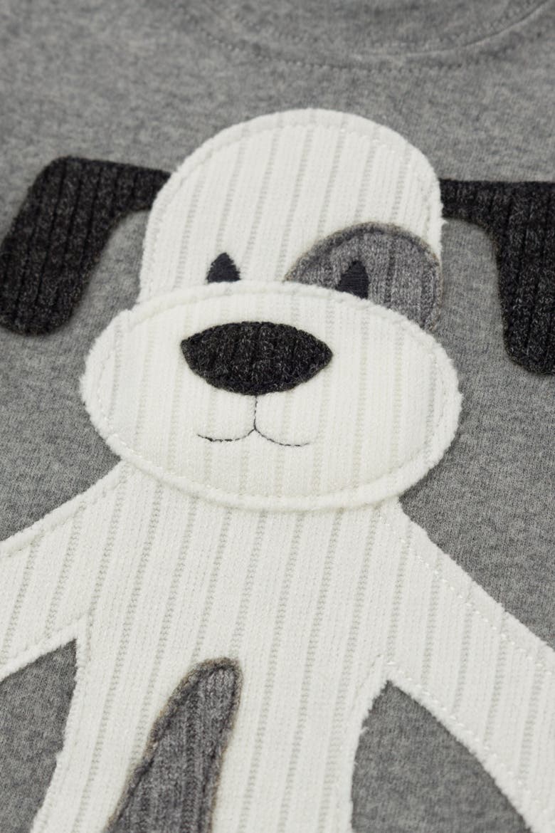 Large Cream Puppy Applique Long Sleeve Two Piece Set, Alternate, color, Coal