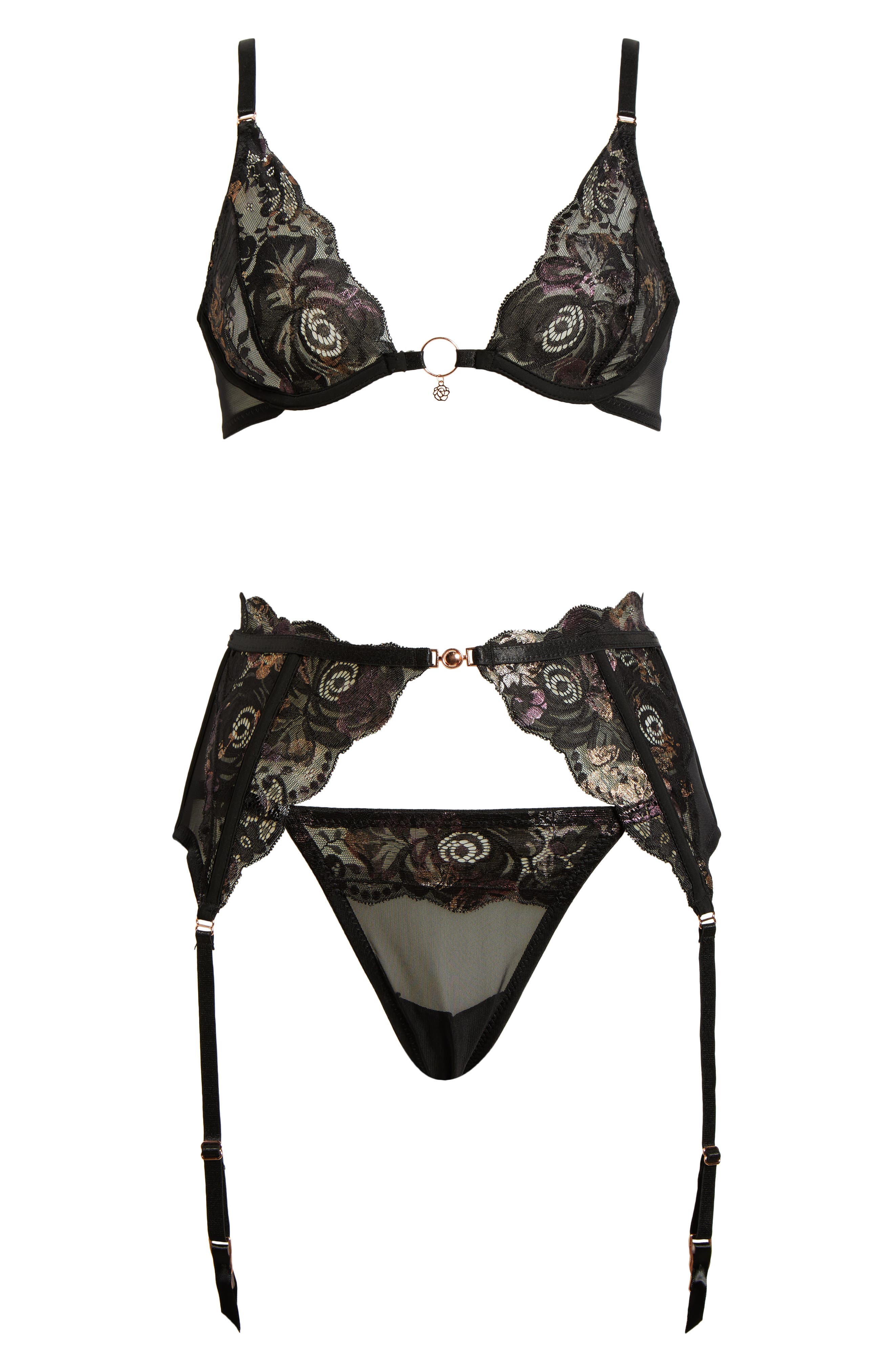 Lace Underwire Bra, G-String & Garter Belt Set (Women) | Nordstrom
