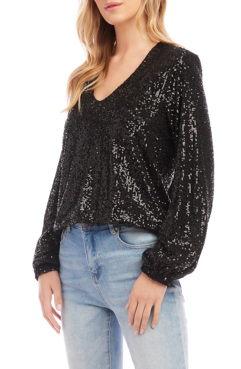 Karen Kane Sequin Blouson Sleeve Top, Alternate, color, 
