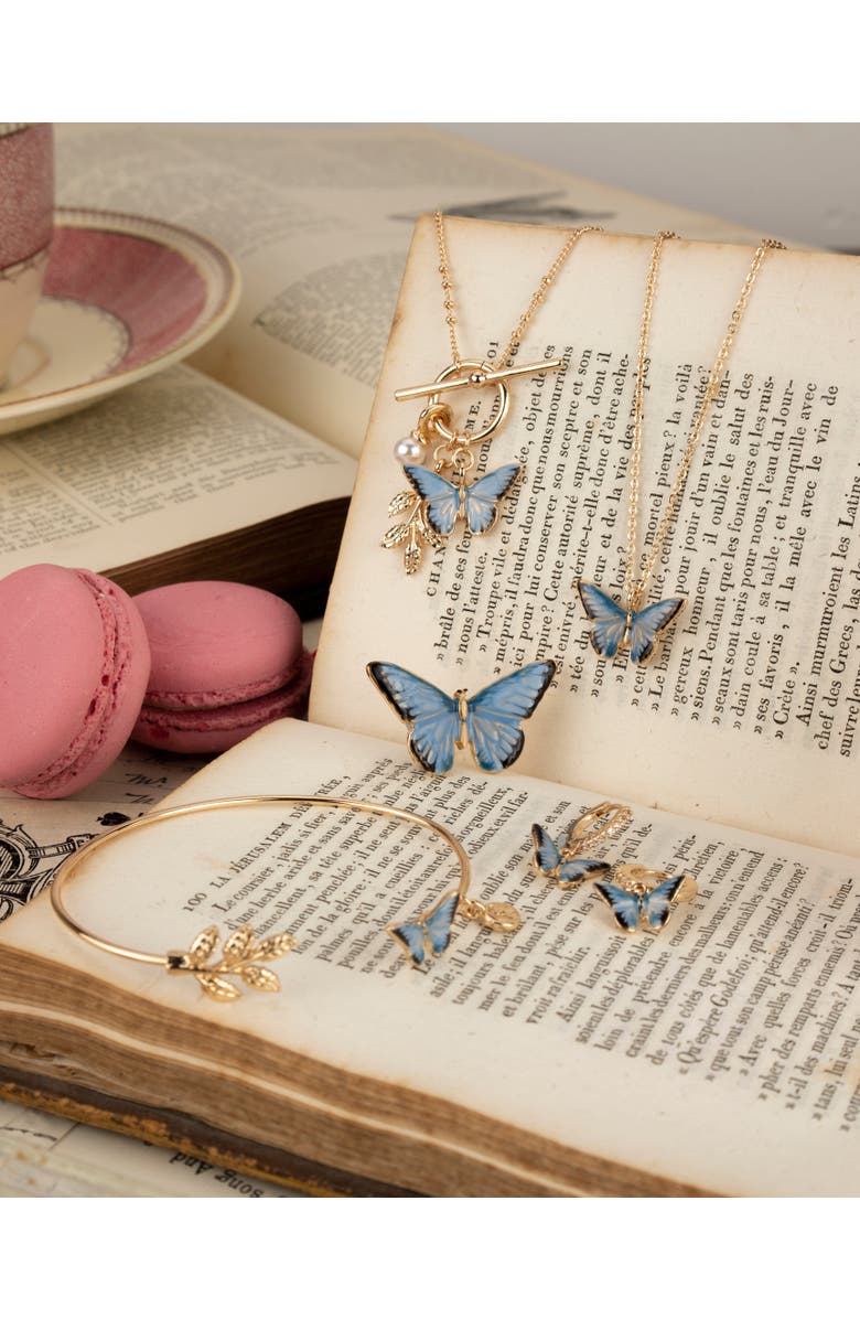 Fable England Enamel Blue Butterfly Huggie Earrings, Alternate, color, Multi & Gold