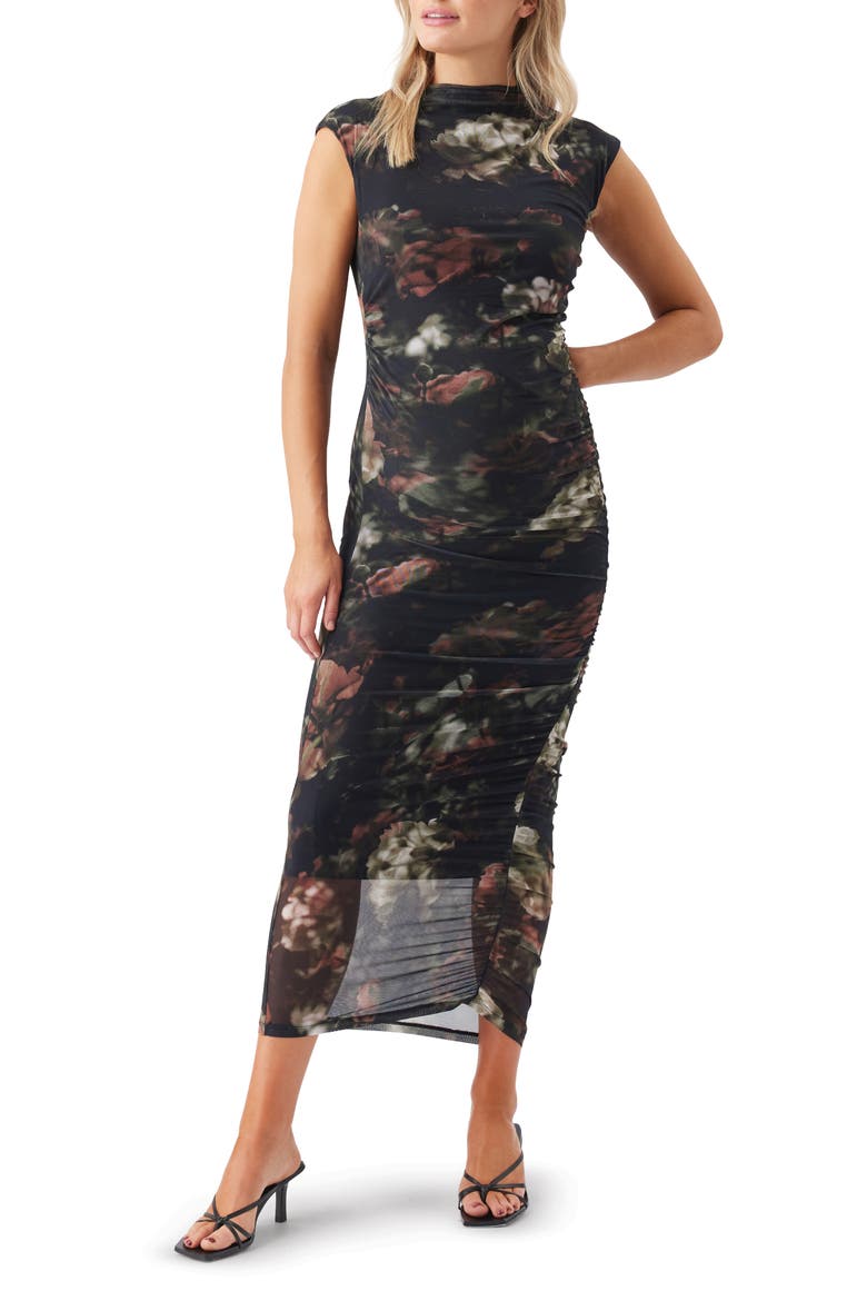Vella Printed Mesh Maternity Dress, Main, color, Black