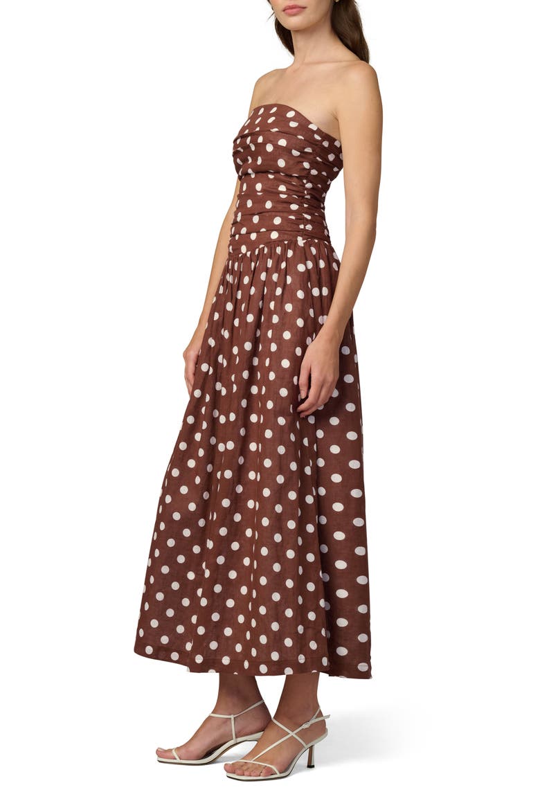 The Reina Linen Blend Strapless Maxi Dress, Alternate, color, CHOCOLATE/ ECRU DOT