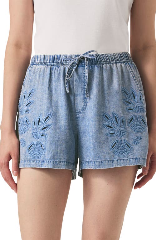 Shop Splendid Cayden Embroidered Chambray Drawstring Shorts In Indigo