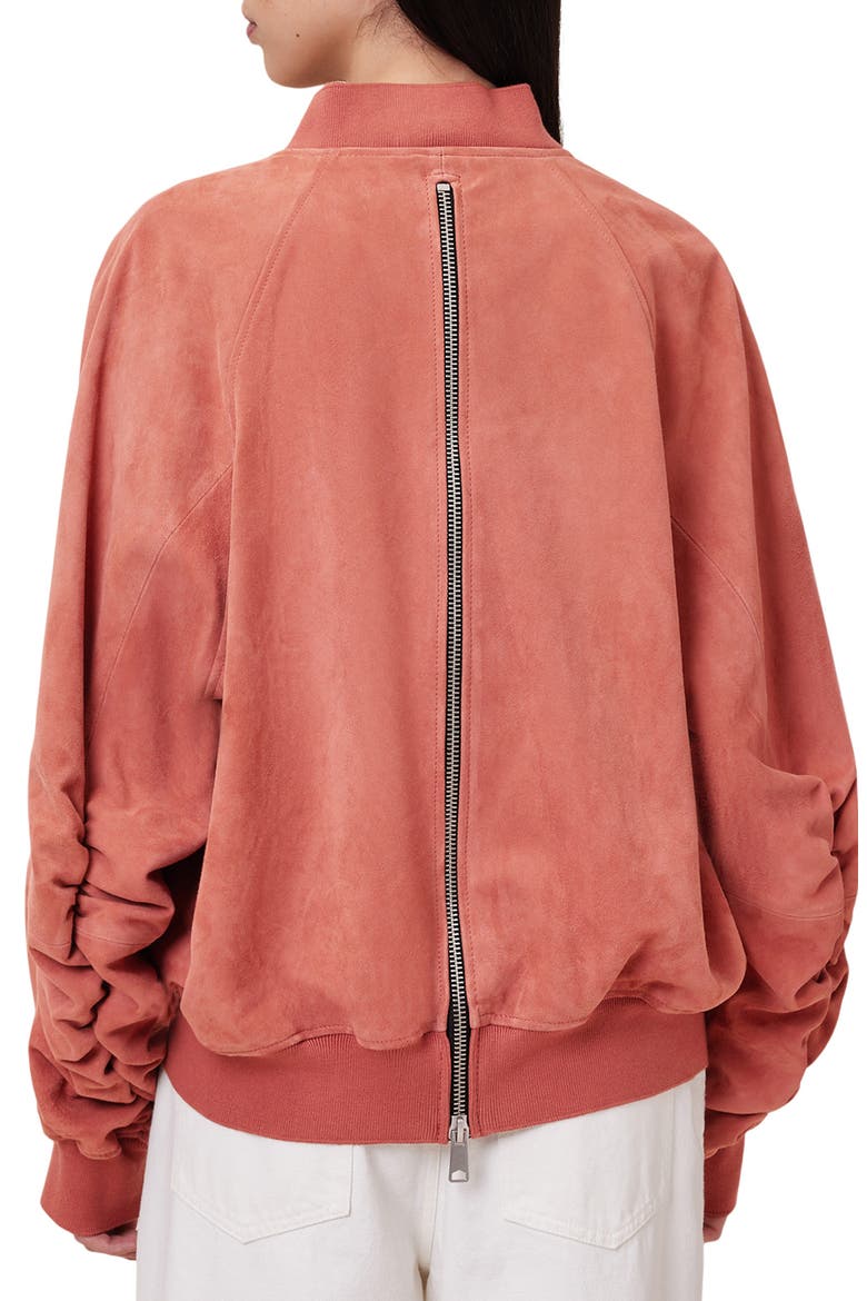 Dana Suede Bomber Jacket, Alternate, color, BURNT BRICK RED