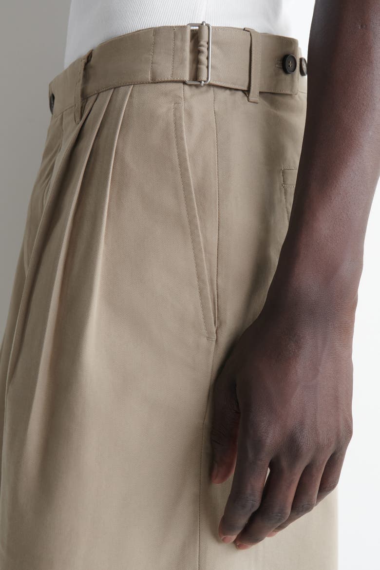 Belt-detail Tailored Cotton Chino Shorts, Alternate, color, BEIGE