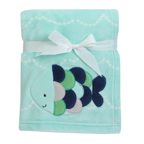 Lambs & Ivy Oceania Nautical Fish Luxury Coral Fleece Baby Blanket In Blue