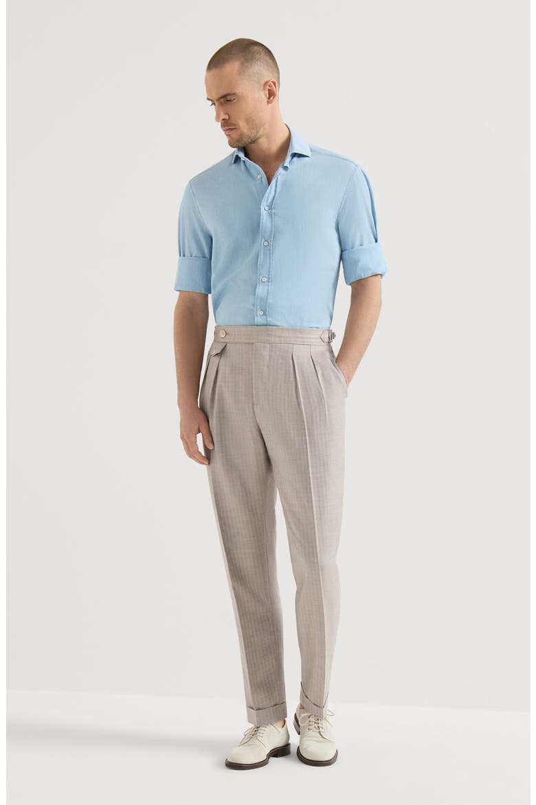 Trousers with double pleats and tabs, Alternate, color, Light Grey
