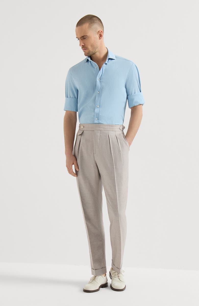 Brunello Cucinelli Trousers with double pleats and tabs, Alternate, color, Light Grey