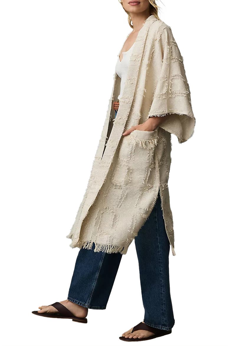 Shimmering Textured Fringe Long Duster, Alternate, color, IVORY