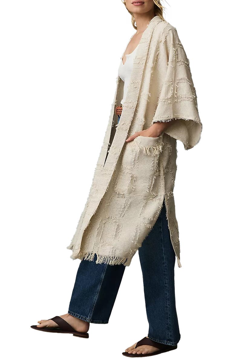 SAACHI Shimmering Textured Fringe Long Duster, Alternate, color, Ivory