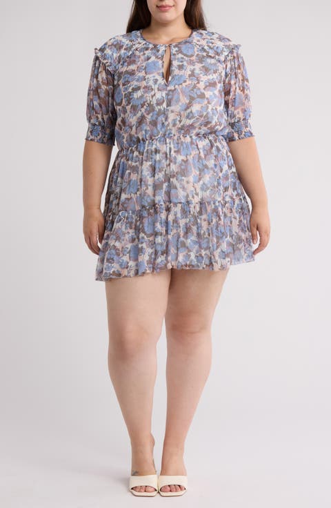 Laura Puff Sleeve Tiered Silk Dress (Plus)