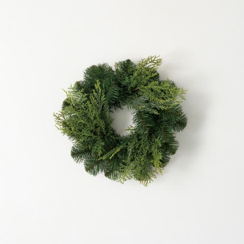 Sullivan's Christmas Douglas Fir Candle Ring, Dark Green Faux Floral Decor for Crafting, Weddings, Home and Holiday Decoration, 12 Inch