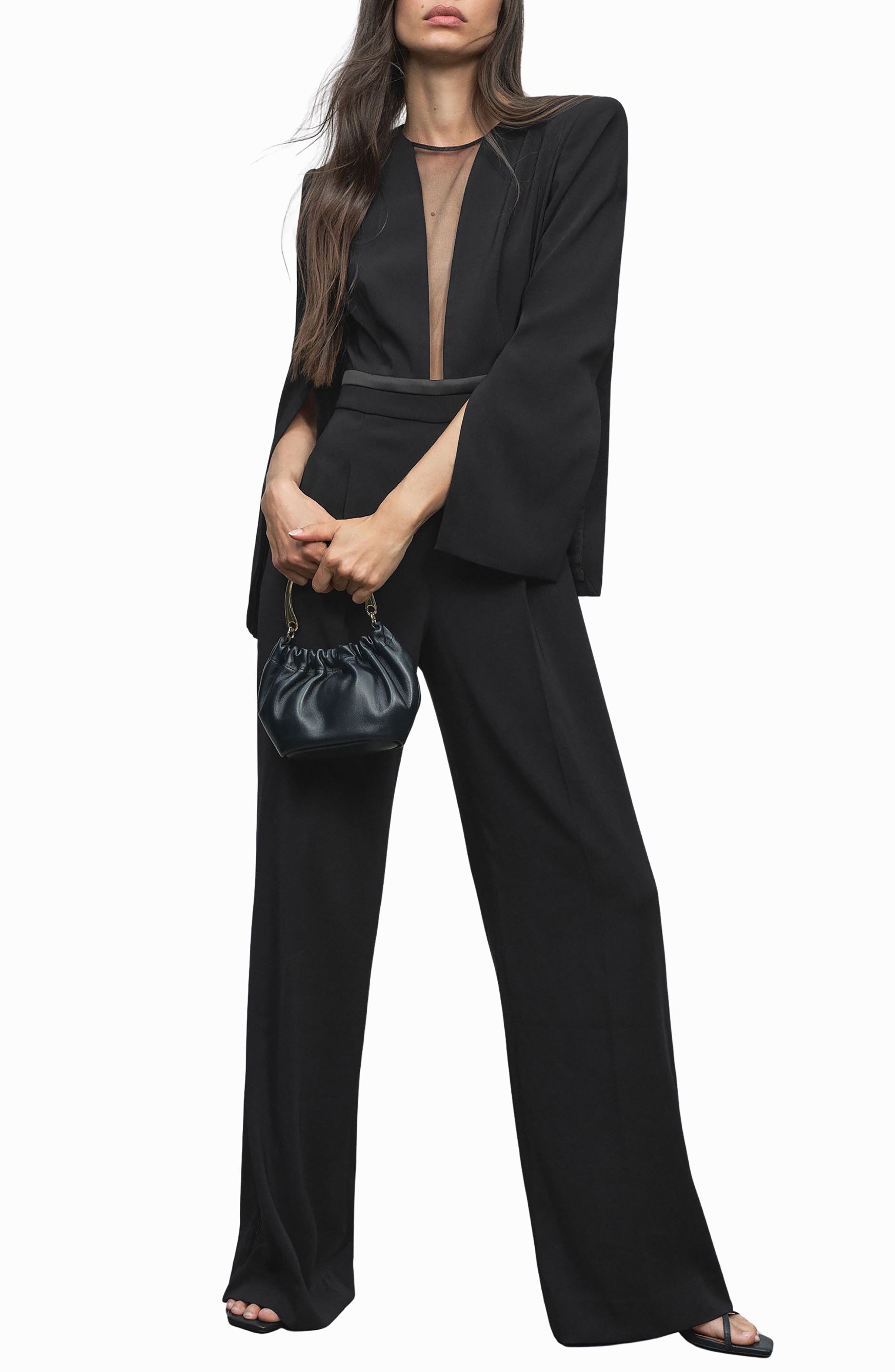 Evora Plunge Neck Split Sleeve Jumpsuit