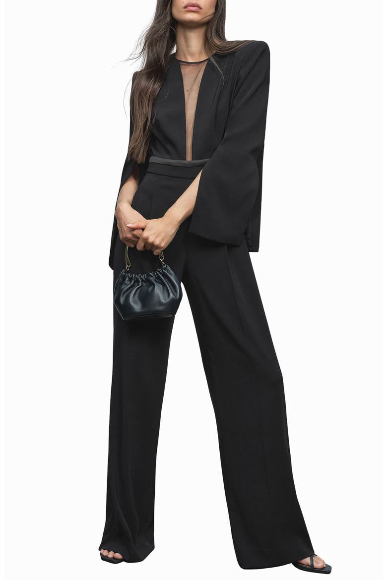 Evora Plunge Neck Split Sleeve Jumpsuit, Main, color, BLACK