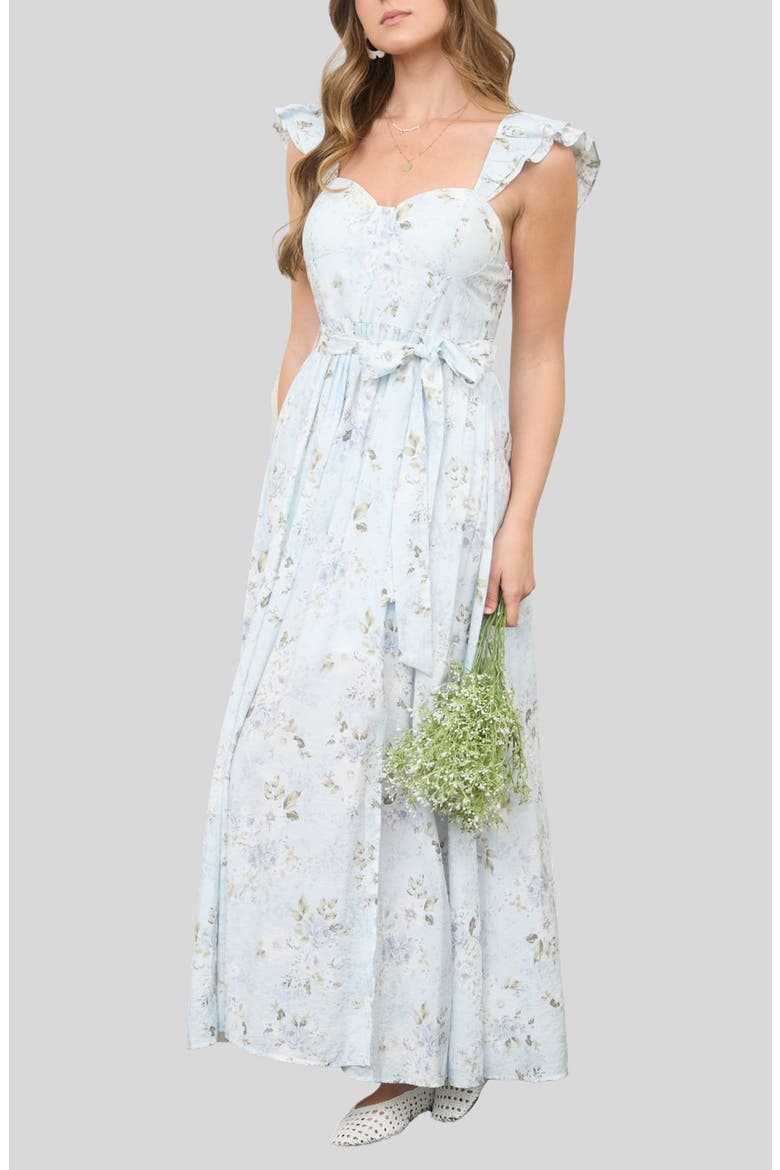 Floral Print Ruffle Maxi Dress, Alternate, color, LIGHT BLUE MULTI
