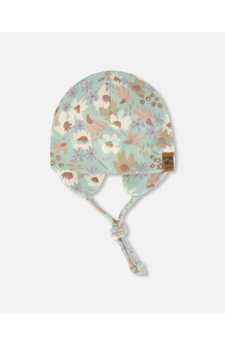 Deux par Deux Baby Girl's Baby Printed Mid-Season One-Piece Outerwear With Hat Small White Flowers On Turquoise And Lilac, Alternate, color,