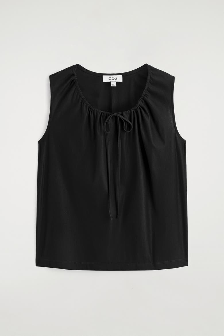 Gathered-neck Jersey Tank Top, Alternate, color, BLACK