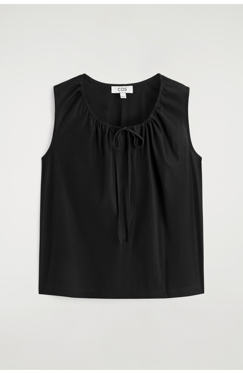 COS Gathered-neck Jersey Tank Top, Alternate, color, Black