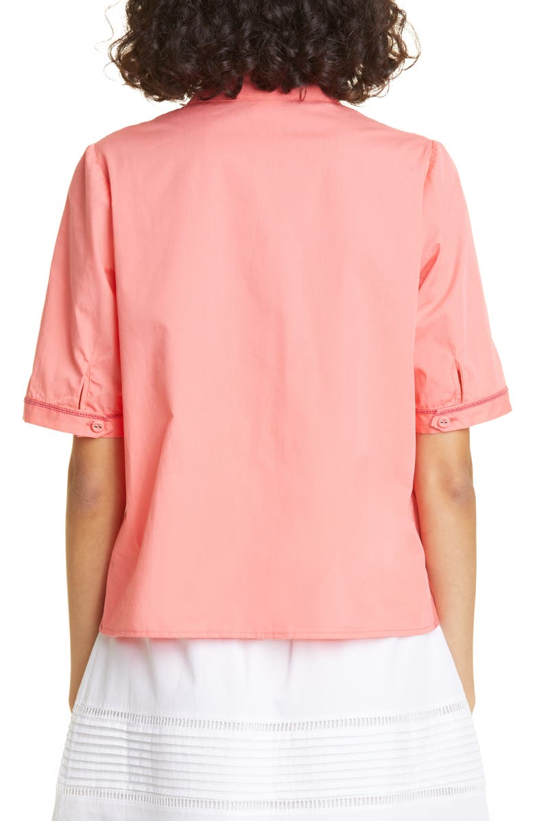 Loretta Caponi Paloma Diagonal Detail Cotton Button-Up Shirt, Alternate, color, 