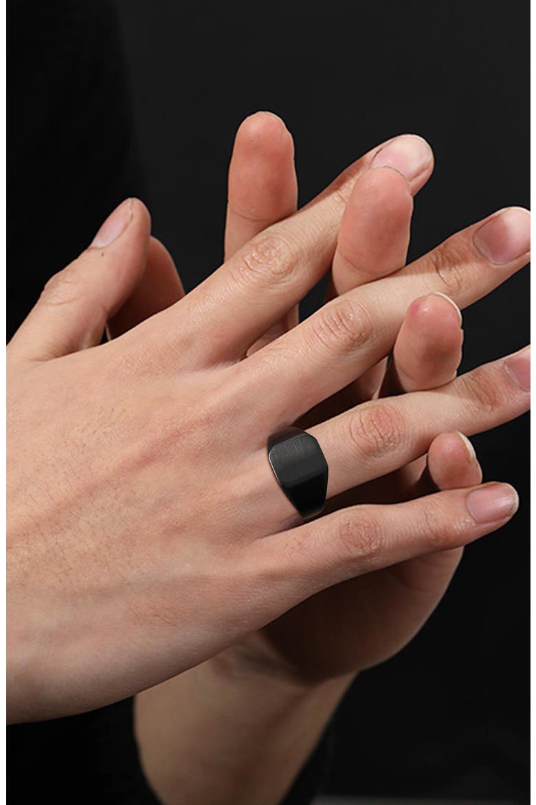 Men's Black Stainless Steel Signet Ring, Alternate, color, BLACK