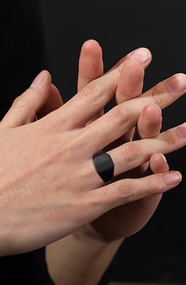 VAN HEUSEN Men's Black Stainless Steel Signet Ring, Alternate, color, Black