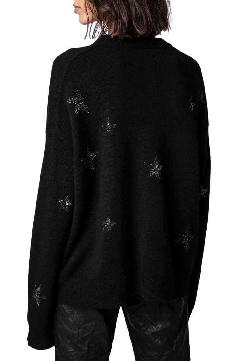 Markus Rhinestone Star Embellished Cashmere Sweater, Alternate, color, NOIR